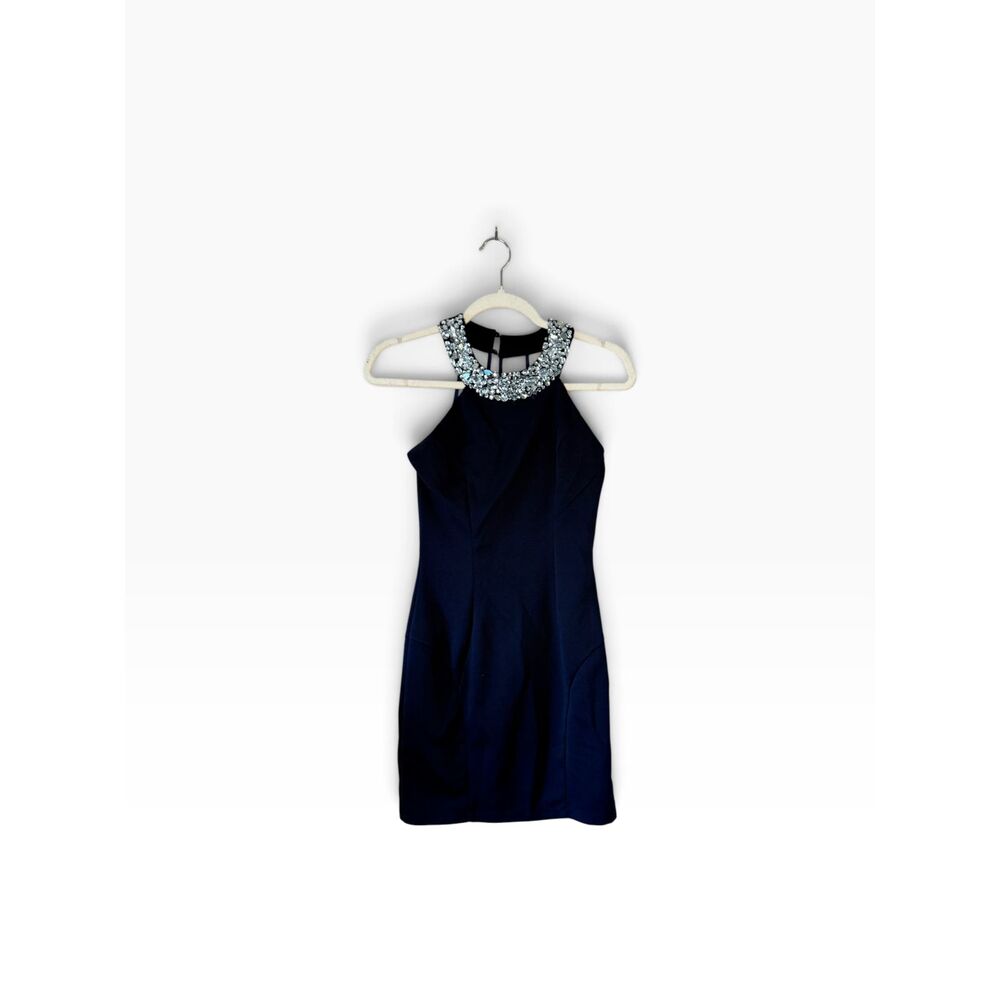 Xtraordinary Navy Blue Jeweled Rhinestone Collar Bodycon Mini Dress Size 3